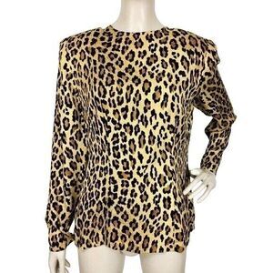 VTG 80s Carlisle Metallic Shimmer Silk Cheetah Print High-Shoulder Blouse Size 4